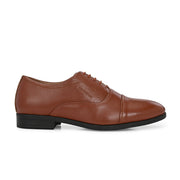 Men Premium Leather Classic Cap-Toe Police Oxford Shoes (Indigo-65-Tan)