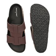 West Port Men's Cushion Sliders | PU Padded Footbed | Bounce Back Technology | Lightweight Flip Flops for Everyday Comfort (M-Aero-28-Brown)