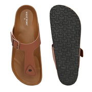 West Port Men's Cushion Sliders | PU Padded Footbed | Bounce Back Technology | Lightweight Flip Flops for Everyday Comfort (M-Aero-08-Tan)