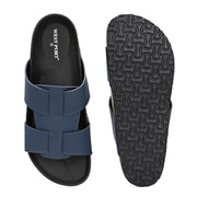 West Port Men's Cushion Sliders | PU Padded Footbed | Bounce Back Technology | Lightweight Flip Flops for Everyday Comfort (M-Aero-28-Navy)