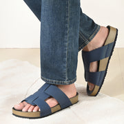 West Port Men's Cushion Sliders | PU Padded Footbed | Bounce Back Technology | Lightweight Flip Flops for Everyday Comfort (M-Aero-28-Navy)