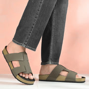 West Port Men's Cushion Sliders | PU Padded Footbed | Bounce Back Technology | Lightweight Flip Flops for Everyday Comfort (M-Aero-28-Olive)