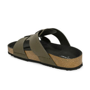 West Port Men's Cushion Sliders | PU Padded Footbed | Bounce Back Technology | Lightweight Flip Flops for Everyday Comfort (M-Aero-28-Olive)