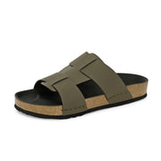 West Port Men's Cushion Sliders | PU Padded Footbed | Bounce Back Technology | Lightweight Flip Flops for Everyday Comfort (M-Aero-28-Olive)