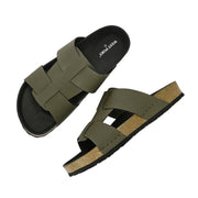 West Port Men's Cushion Sliders | PU Padded Footbed | Bounce Back Technology | Lightweight Flip Flops for Everyday Comfort (M-Aero-28-Olive)