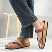 West Port Men's Cushion Sliders | PU Padded Footbed | Bounce Back Technology | Lightweight Flip Flops for Everyday Comfort (M-Aero-29-Tan)