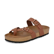 West Port Men's Cushion Sliders | PU Padded Footbed | Bounce Back Technology | Lightweight Flip Flops for Everyday Comfort (M-Aero-29-Tan)