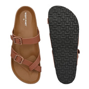 West Port Men's Cushion Sliders | PU Padded Footbed | Bounce Back Technology | Lightweight Flip Flops for Everyday Comfort (M-Aero-29-Tan)