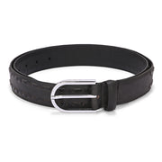 Valentino Men’s Genuine Leather Casual Belt – Black Side Stitch Design with Chrome Buckle (M-BT-HI-01-BLACK)