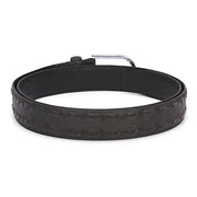 Valentino Men’s Genuine Leather Casual Belt – Black Side Stitch Design with Chrome Buckle (M-BT-HI-01-BLACK)