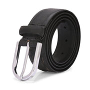 Valentino Men’s Genuine Leather Casual Belt – Black Side Stitch Design with Chrome Buckle (M-BT-HI-01-BLACK)