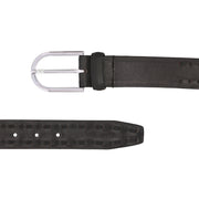 Valentino Men’s Genuine Leather Casual Belt – Black Side Stitch Design with Chrome Buckle (M-BT-HI-01-BLACK)