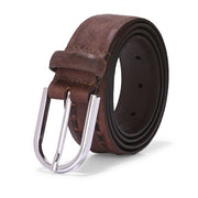 Valentino Men’s Genuine Leather Casual Belt – Brown with Side Stitch Design & Chrome Buckle (M-BT-HI-01-BROWN)