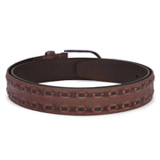 Valentino Men’s Genuine Leather Casual Belt – Brown with Side Stitch Design & Chrome Buckle (M-BT-HI-01-BROWN)