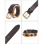 West Port Men’s Pampa Embroidered Genuine Leather Signature Gaucho Polo Belt (M-BT-LE-01-BLACK-YELLOW-BEIGE)