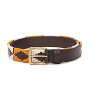 West Port Men’s Pampa Embroidered Genuine Leather Signature Gaucho Polo Belt (M-BT-LE-01-BLACK-YELLOW-BEIGE)