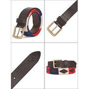 West Port Men’s Pampa Embroidered Genuine Leather Signature Gaucho Polo Belt (M-BT-LE-01-RED-BLUE-BEIGE)