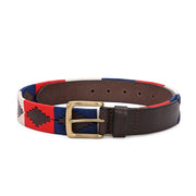 West Port Men’s Pampa Embroidered Genuine Leather Signature Gaucho Polo Belt (M-BT-LE-01-RED-BLUE-BEIGE)
