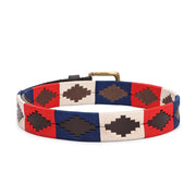 West Port Men’s Pampa Embroidered Genuine Leather Signature Gaucho Polo Belt (M-BT-LE-01-RED-BLUE-BEIGE)