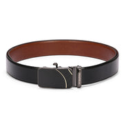Valentino Men’s Genuine Leather Reversible Belt – Black & Cognac | Micro-Adjustable Ratchet Buckle | Formal & Casual Wear (M-BT-MM-122-BLACK-COGNAC)