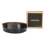 Valentino Men’s Genuine Leather Reversible Belt – Black & Cognac | Micro-Adjustable Ratchet Buckle | Formal & Casual Wear (M-BT-MM-122-BLACK-COGNAC)