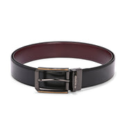 Valentino Men's Genuine Leather Reversible Belt – Black and Maroon with Premium Pin Hole Buckle (M-BT-MM-125-BLACK-MAROON)