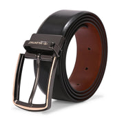 Valentino Men's Genuine Leather Reversible Belt – Black and Cognac with Premium Pin Hole Buckle (M-BT-MM-128-BLACK-COGNAC)