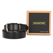 Valentino Men's Genuine Leather Reversible Belt – Black and Cognac with Premium Pin Hole Buckle (M-BT-MM-128-BLACK-COGNAC)