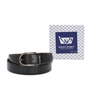 West Port Men’s Reversible Genuine Leather Belt with Metal Buckle (M-BT-MM-142-BLACK-COGNAC)