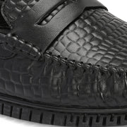 Men Premium Leather Textured Penny Loafers (M-DRV-01-BLACK)
