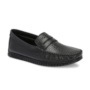 Men Premium Leather Textured Penny Loafers (M-DRV-01-BLACK)
