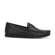 Men Premium Leather Textured Penny Loafers (M-DRV-01-BLACK)