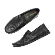 Men Premium Leather Textured Penny Loafers (M-DRV-01-BLACK)