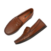 Men Premium Leather Textured Penny Loafers (M-DRV-01-BROWN)