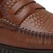 Men Premium Leather Textured Penny Loafers (M-DRV-01-BROWN)