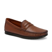 Men Premium Leather Textured Penny Loafers (M-DRV-01-BROWN)