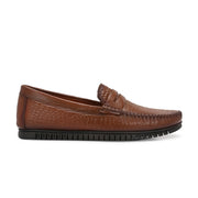 Men Premium Leather Textured Penny Loafers (M-DRV-01-BROWN)