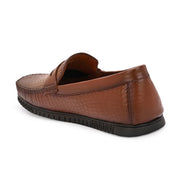 Men Premium Leather Textured Penny Loafers (M-DRV-01-BROWN)