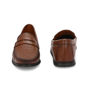 Men Premium Leather Textured Penny Loafers (M-DRV-01-BROWN)