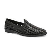 Men Premium Leather Ethnic Handwoven Slip-On Loafers (M-DRV-03-BLACK)