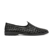 Men Premium Leather Ethnic Handwoven Slip-On Loafers (M-DRV-03-BLACK)