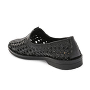 Men Premium Leather Ethnic Handwoven Slip-On Loafers (M-DRV-03-BLACK)