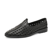 Men Premium Leather Ethnic Handwoven Slip-On Loafers (M-DRV-03-BLACK)