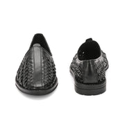 Men Premium Leather Ethnic Handwoven Slip-On Loafers (M-DRV-03-BLACK)