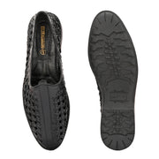 Men Premium Leather Ethnic Handwoven Slip-On Loafers (M-DRV-03-BLACK)