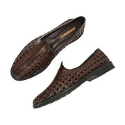 Men Premium Leather Ethnic Handwoven Slip-On Loafers (M-DRV-03-BROWN)