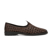 Men Premium Leather Ethnic Handwoven Slip-On Loafers (M-DRV-03-BROWN)