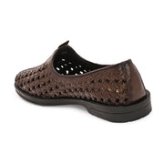 Men Premium Leather Ethnic Handwoven Slip-On Loafers (M-DRV-03-BROWN)