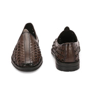 Men Premium Leather Ethnic Handwoven Slip-On Loafers (M-DRV-03-BROWN)