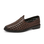 Men Premium Leather Ethnic Handwoven Slip-On Loafers (M-DRV-03-BROWN)